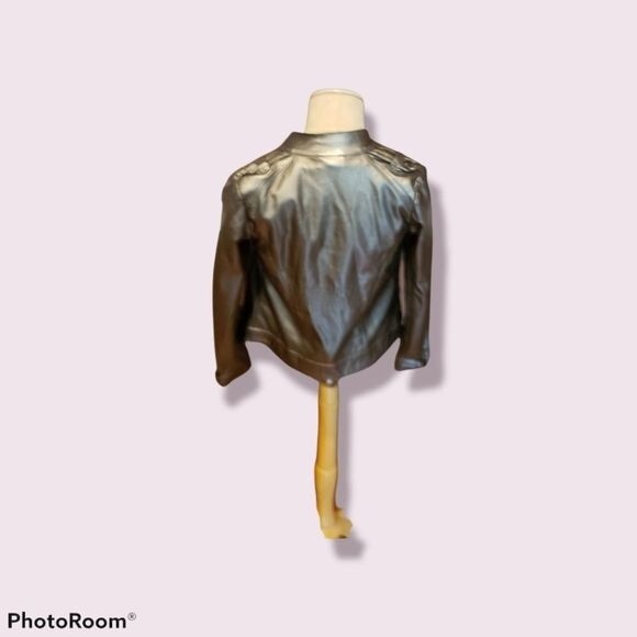 SILVER Faux Leather Jacket Girls size 7/8 - Picture 2 of 4